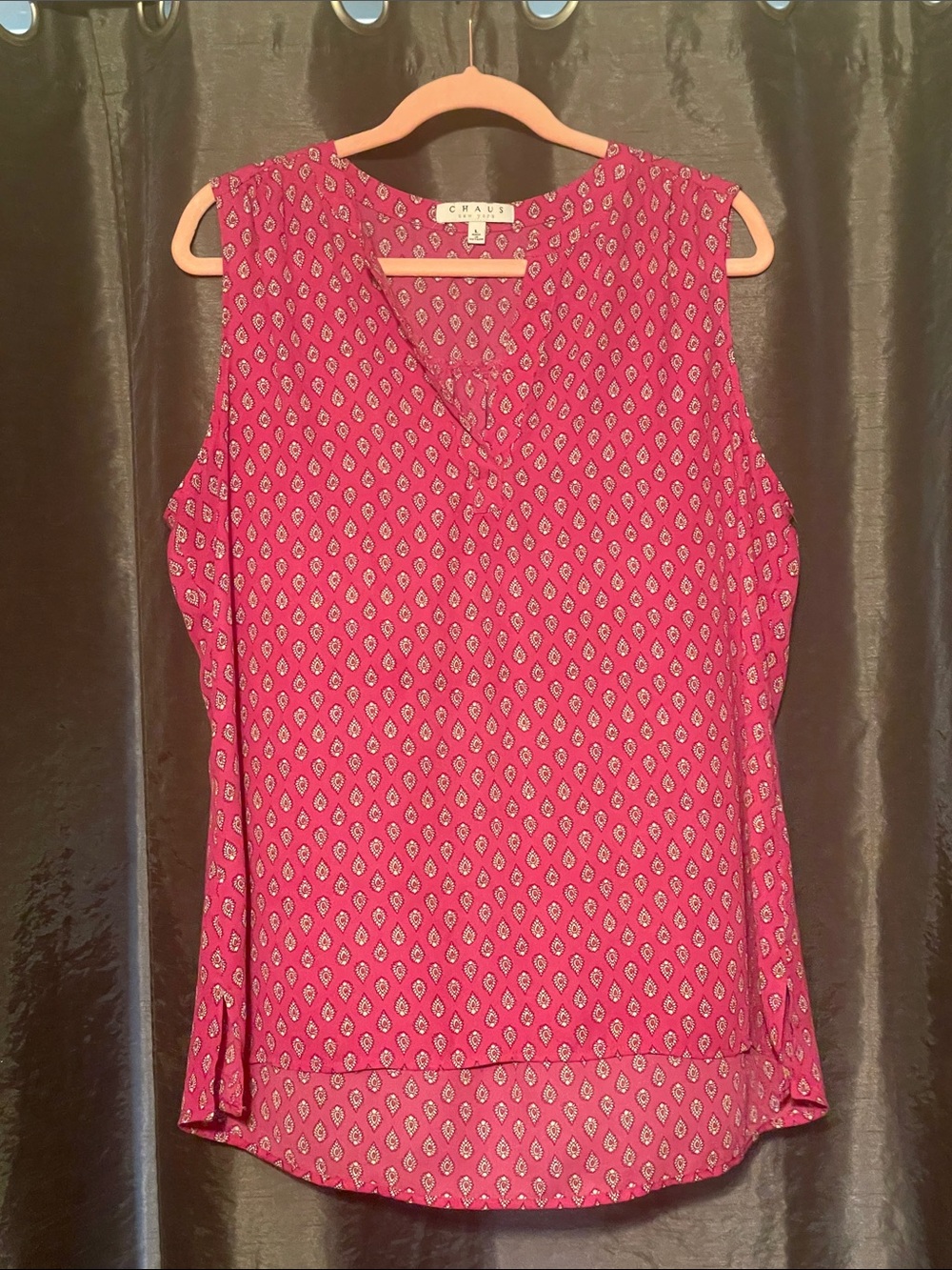 Chaus Pink Sleeveless V-Neck Printed Tank